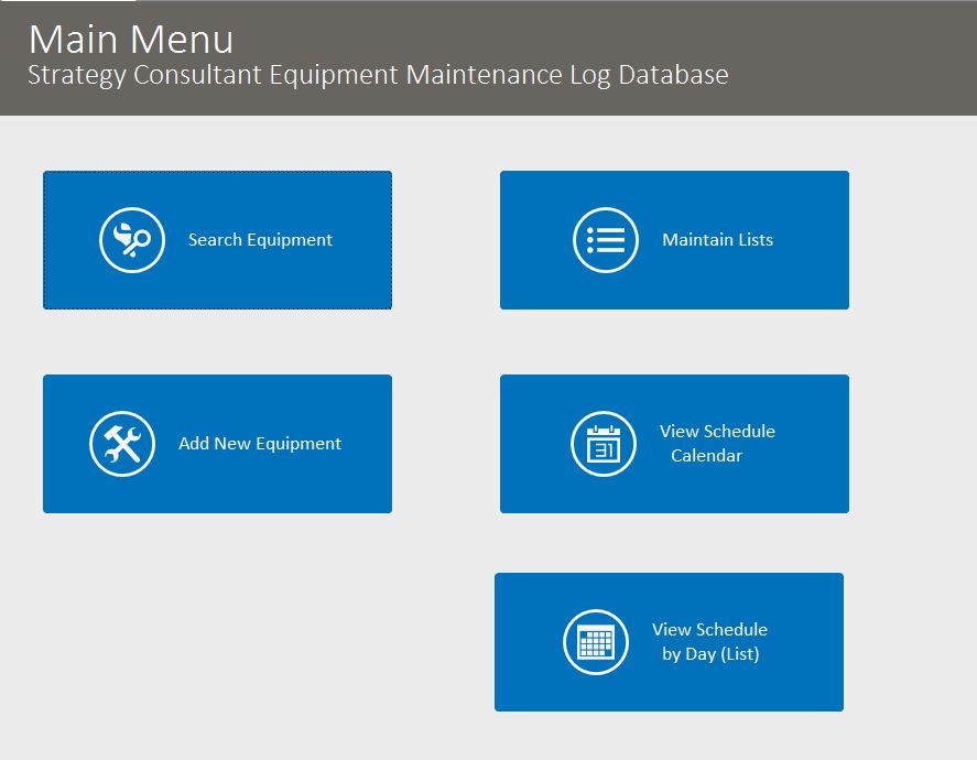 Strategy Consultant Equipment Maintenance Log Tracking Template | Equipment Database